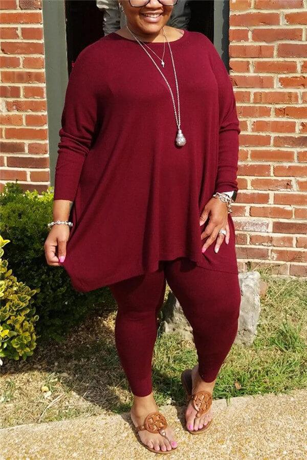 Fashion Casual Solid Color Plus Size Set