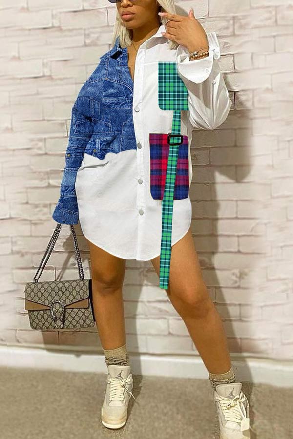 Fashion Casual Stitching Shirt Dress