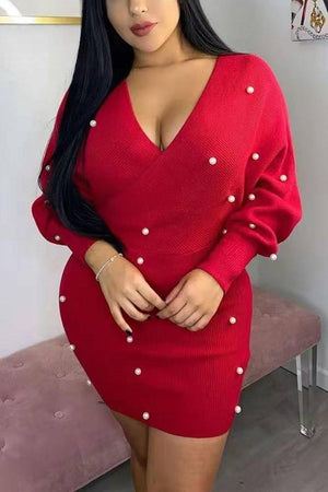 Fashion Casual V-neck Long Sleeve Dress