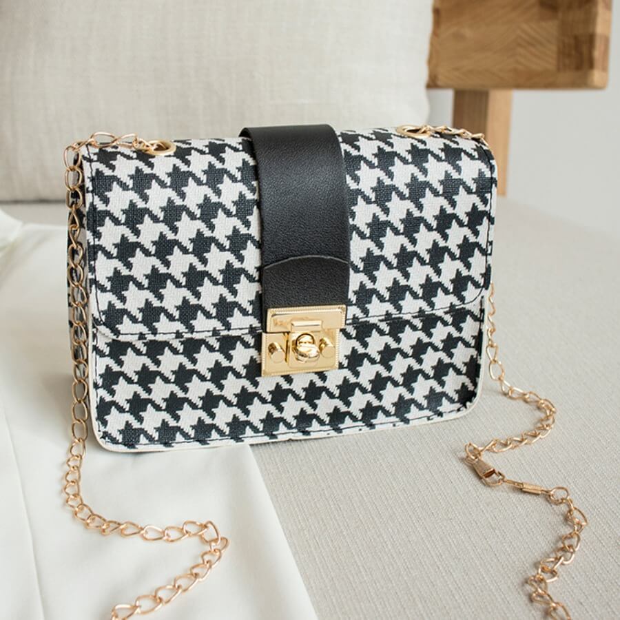 Fashion Classic Patchwork Print Chain Strap Crossbody