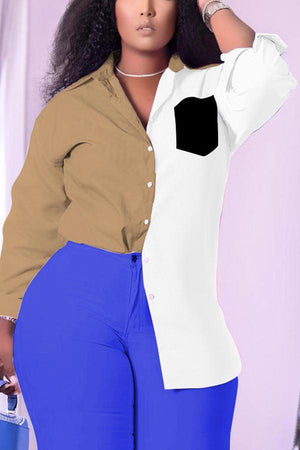 Fashion Color Stitching Long Sleeve Shirt