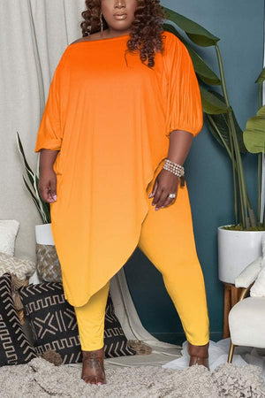 Fashion Gradient Plus Size T-shirt Pants Set