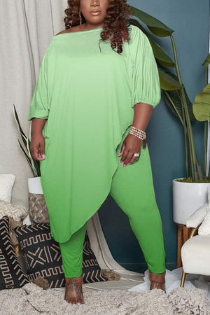 Fashion Gradient Plus Size T-shirt Pants Set