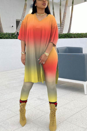 Fashion Gradual Change Plus Size Pants Set