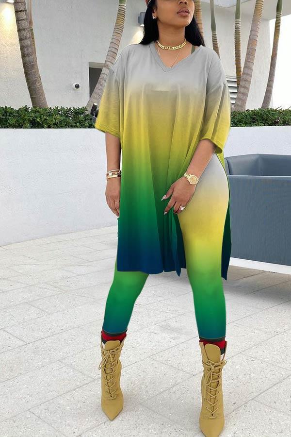 Fashion Gradual Change Plus Size Pants Set