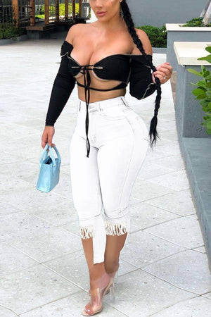Fashion Irregular Stretch Tassel Jeans