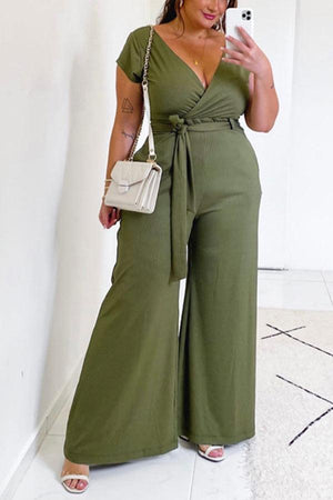 Fashion Lace Up Wide Legs Jumpsuit