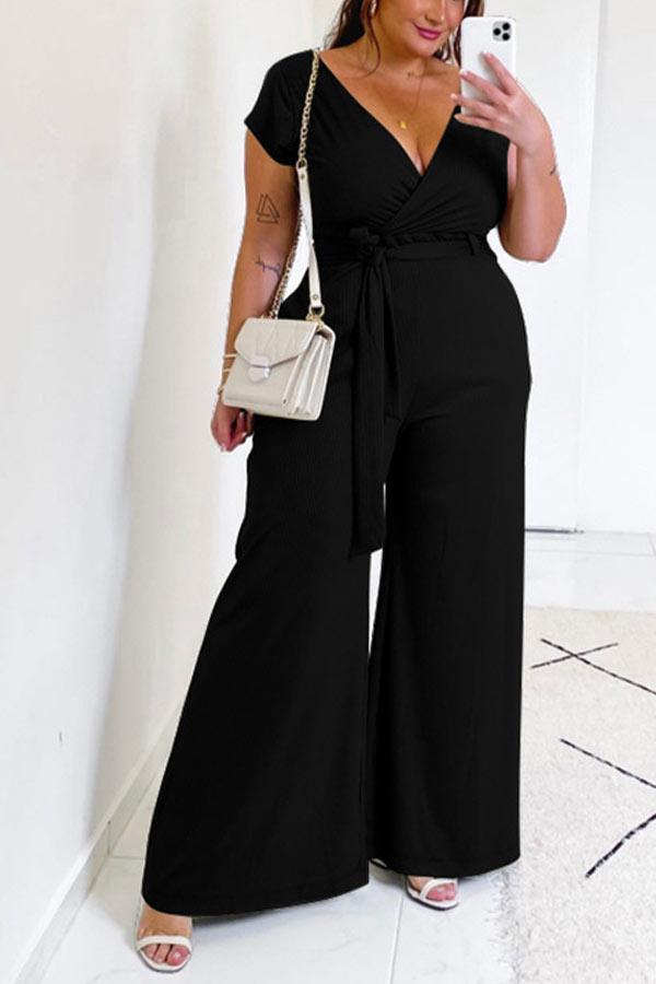 Fashion Lace Up Wide Legs Jumpsuit