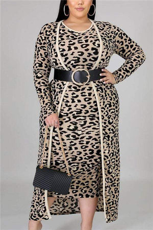 Fashion Leopard Print Plus Size Set (Without Belt)