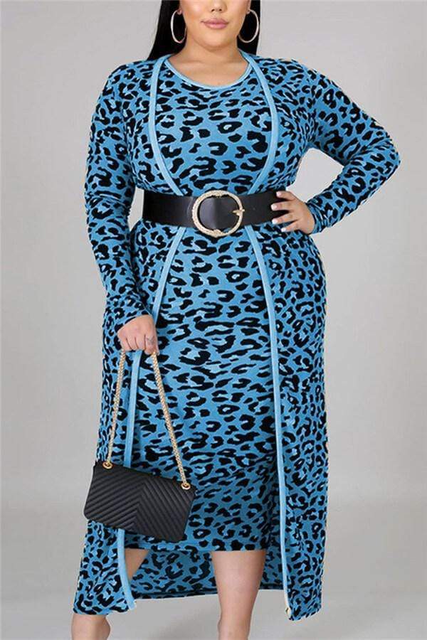 Fashion Leopard Print Plus Size Set (Without Belt)