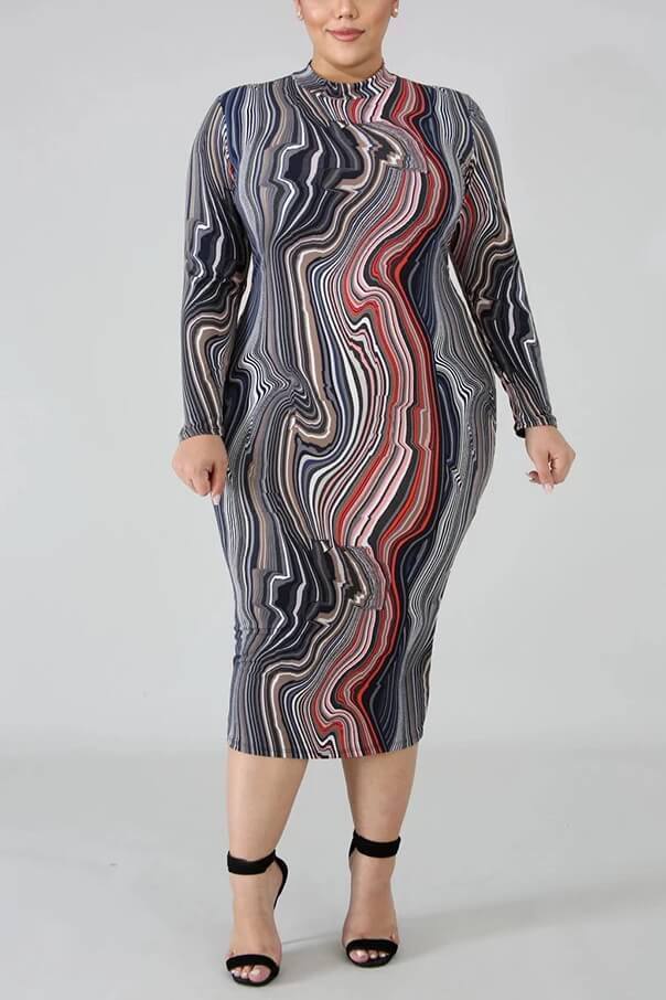 Fashion Long Sleeve Printed Dress