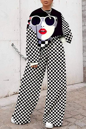 Fashion Loose Plus Size Print Two Pieces