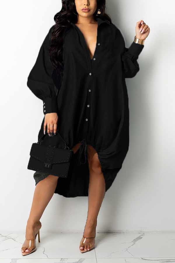 Fashion Loose Stitching Drawstring Shirt Dress