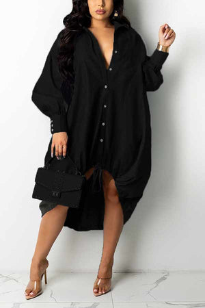 Fashion Loose Stitching Drawstring Shirt Dress