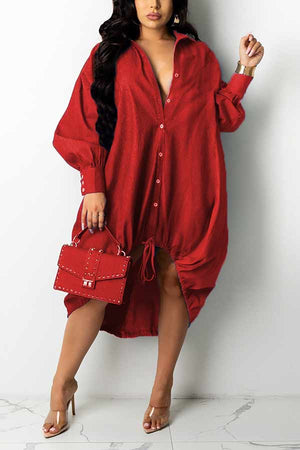 Fashion Loose Stitching Drawstring Shirt Dress