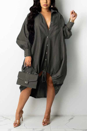 Fashion Loose Stitching Drawstring Shirt Dress