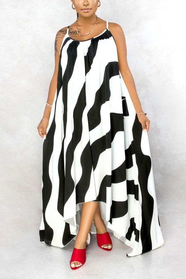 Fashion Loose Striped Irregular Slip Long Dress