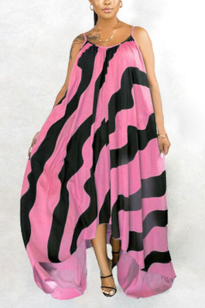 Fashion Loose Striped Irregular Slip Long Dress