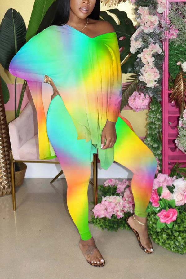 Fashion Loose Tie-dye V Neck T-shirt Trousers Set