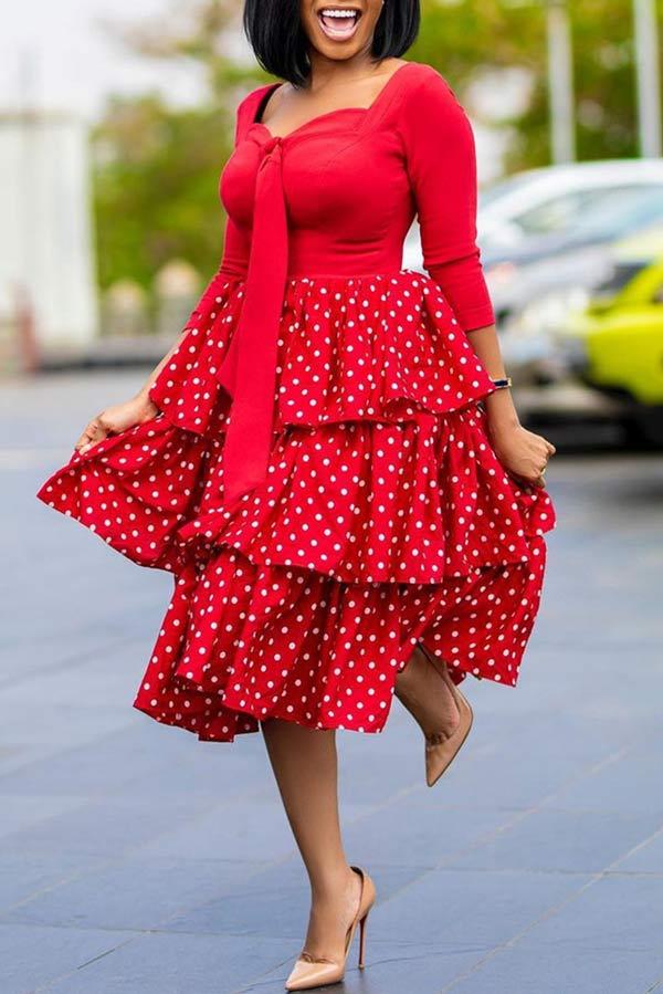 Fashion Lovely Dot Print Patchwork Dress