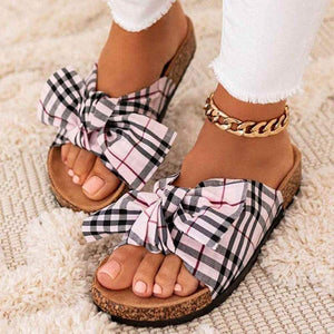 Fashion Lovely Plaid Bow Tie Slippers