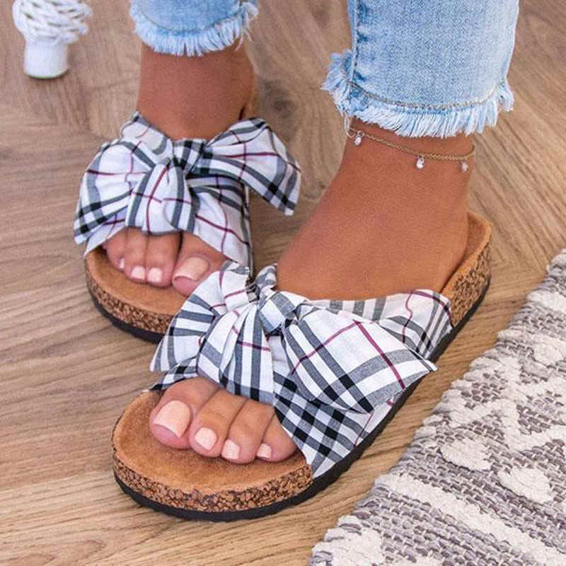 Fashion Lovely Plaid Bow Tie Slippers