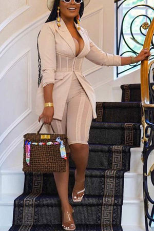 Fashion Mesh Stitching Solid Color Blazer