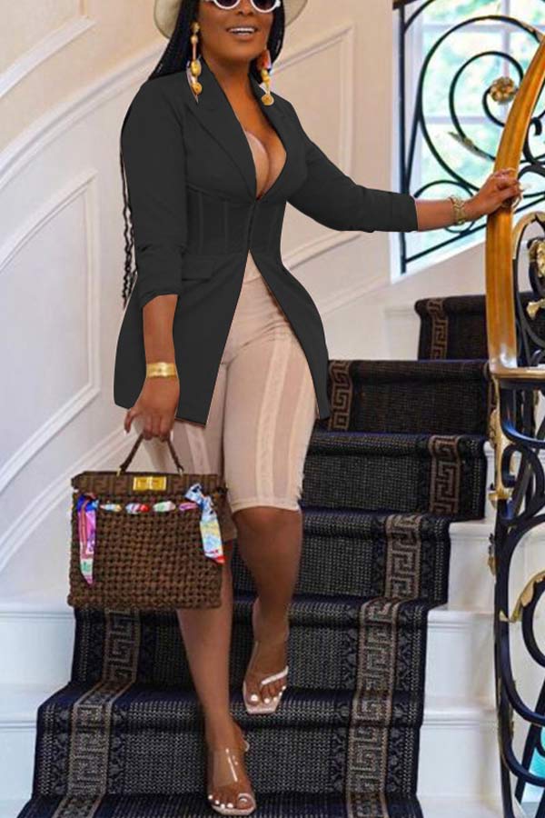 Fashion Mesh Stitching Solid Color Blazer