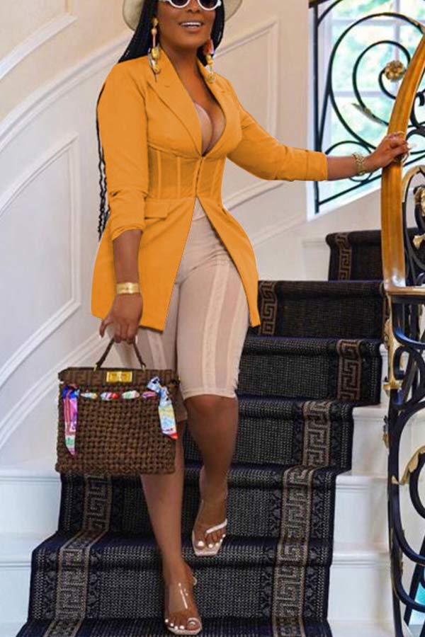 Fashion Mesh Stitching Solid Color Blazer
