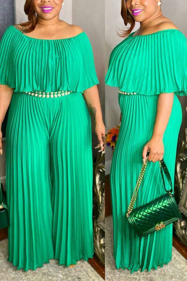 Fashion Off Shoulder Ruched Solid Color Jumpsuit