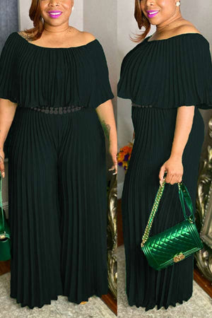 Fashion Off Shoulder Ruched Solid Color Jumpsuit