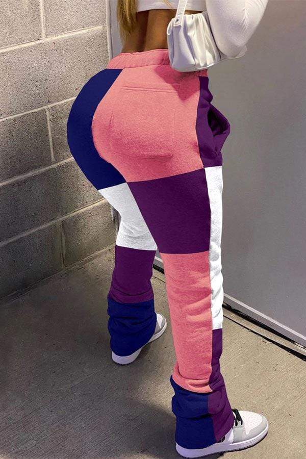 Fashion Patchwork Color Mid Waist Bottoms