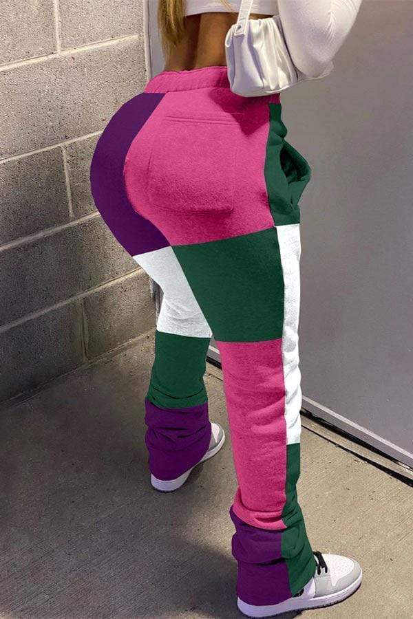 Fashion Patchwork Color Mid Waist Bottoms