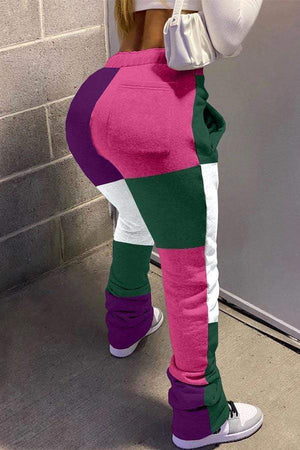 Fashion Patchwork Color Mid Waist Bottoms