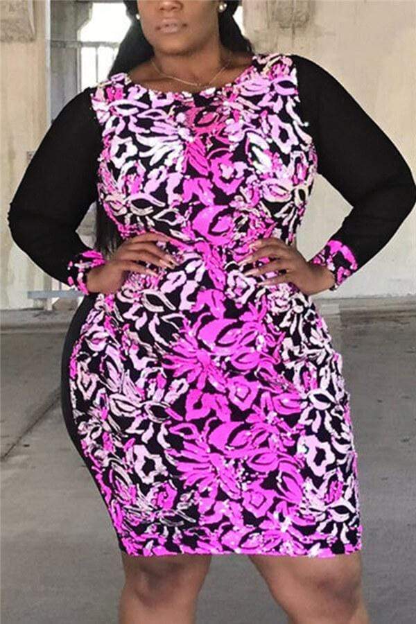Fashion Patchwork Split Joint Plus Size Dress