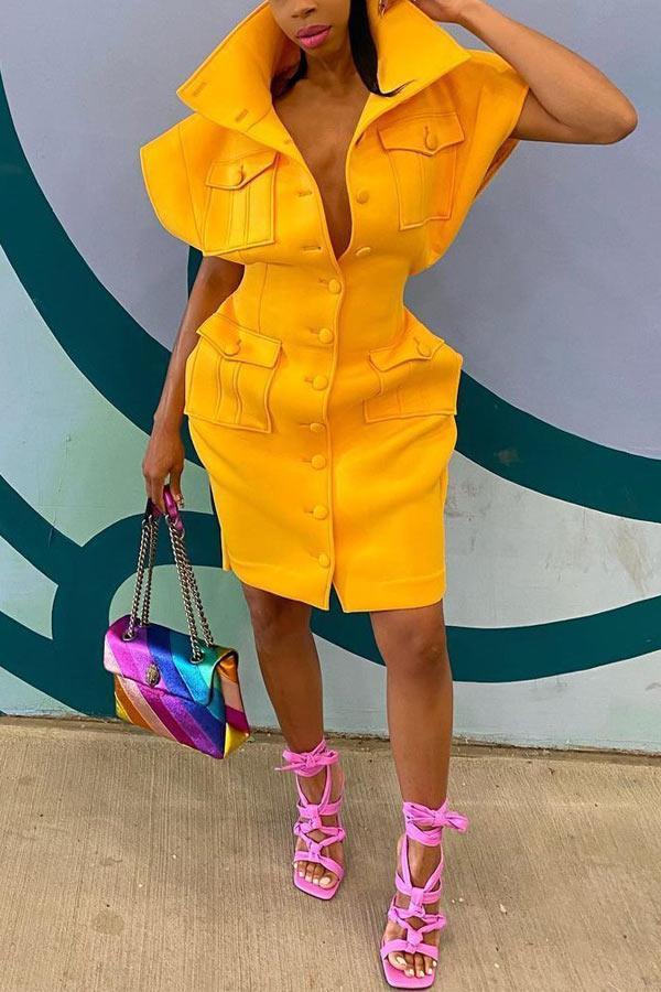 Fashion Personality Pocket Solid Color Dress