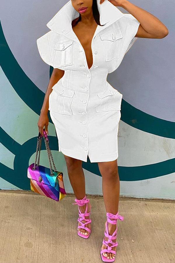 Fashion Personality Pocket Solid Color Dress