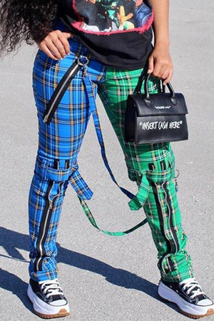 Fashion Plaid Print Mid Waist Trousers