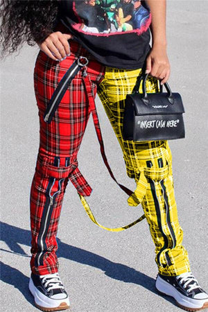 Fashion Plaid Print Mid Waist Trousers