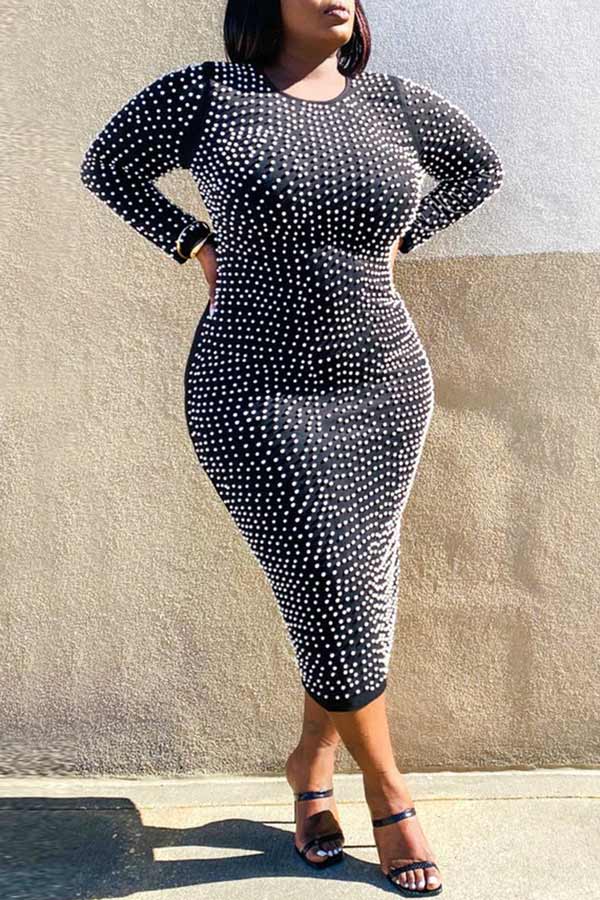 Fashion Plus Size Patchwork Beading Dress