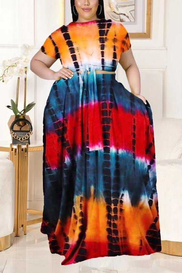 Fashion Plus Size Printed Big Swing Skirt Set