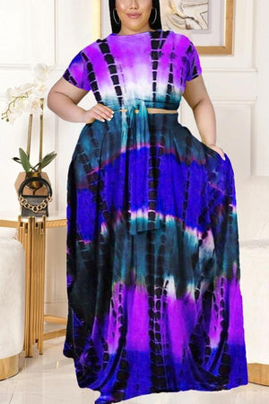 Fashion Plus Size Printed Big Swing Skirt Set
