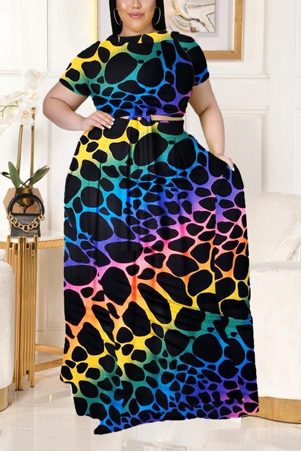 Fashion Plus Size Printed Big Swing Skirt Set