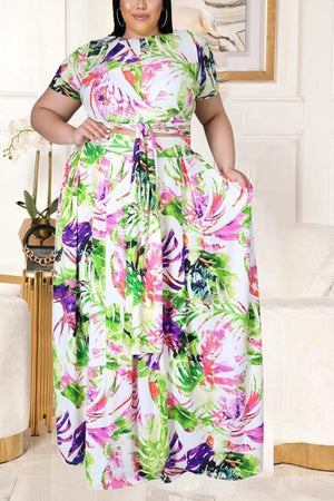 Fashion Plus Size Printed Big Swing Skirt Set