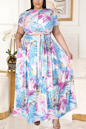 Fashion Plus Size Printed Big Swing Skirt Set