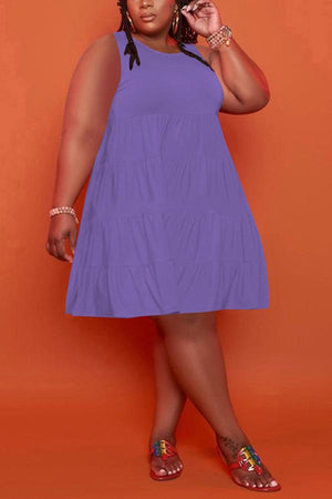 Fashion Plus Size Sleeveless Solid Frill Dress