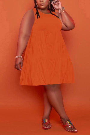 Fashion Plus Size Sleeveless Solid Frill Dress