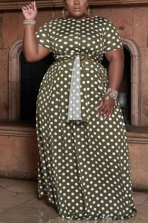 Fashion Polka Dot Print Plus Size Skirt Set