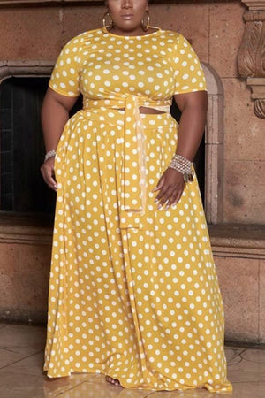 Fashion Polka Dot Print Plus Size Skirt Set