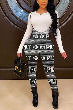 Fashion Print O Neck Long Sleeve Two Pieces